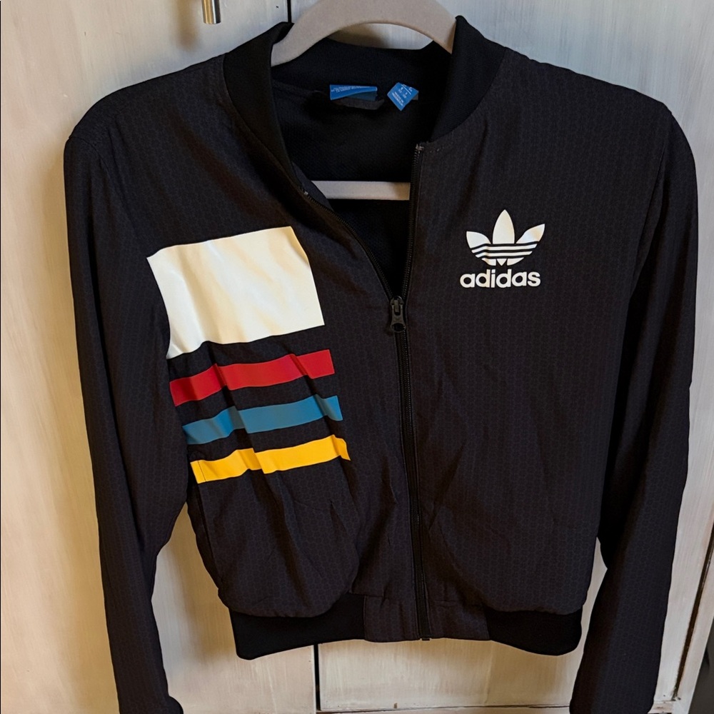 Adidas Black Jacket with Multicolor Stripes